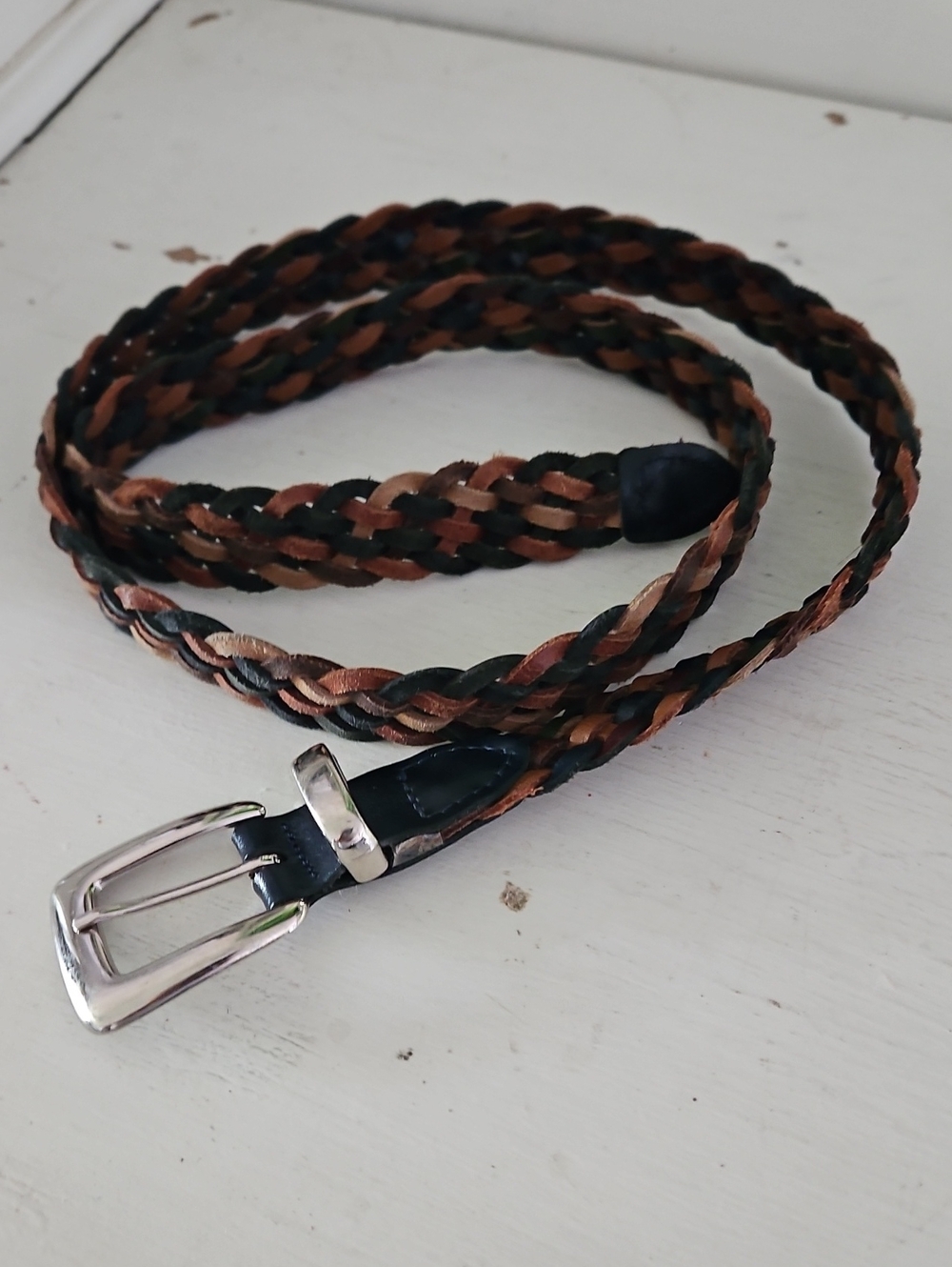 Braided Black and Browns Leather Belt - Classic Fits Up To 42 Inch